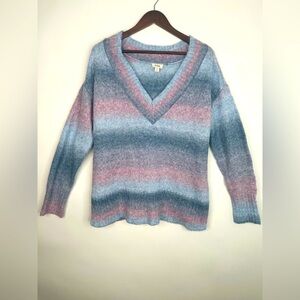 a.n.a‎ Women's Size L Long Sleeve V-Neck Color Block Chain Knit Sweater